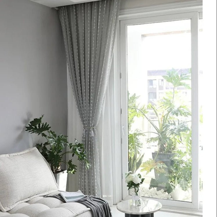 Linen Curtain - Grey Striped