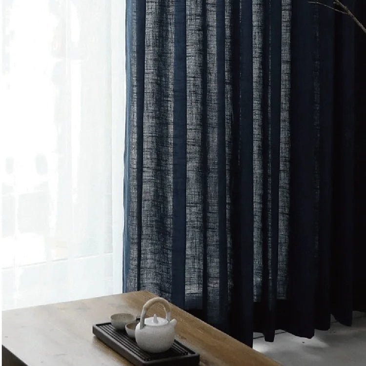 Linen Curtain - Dark Blue Sheer