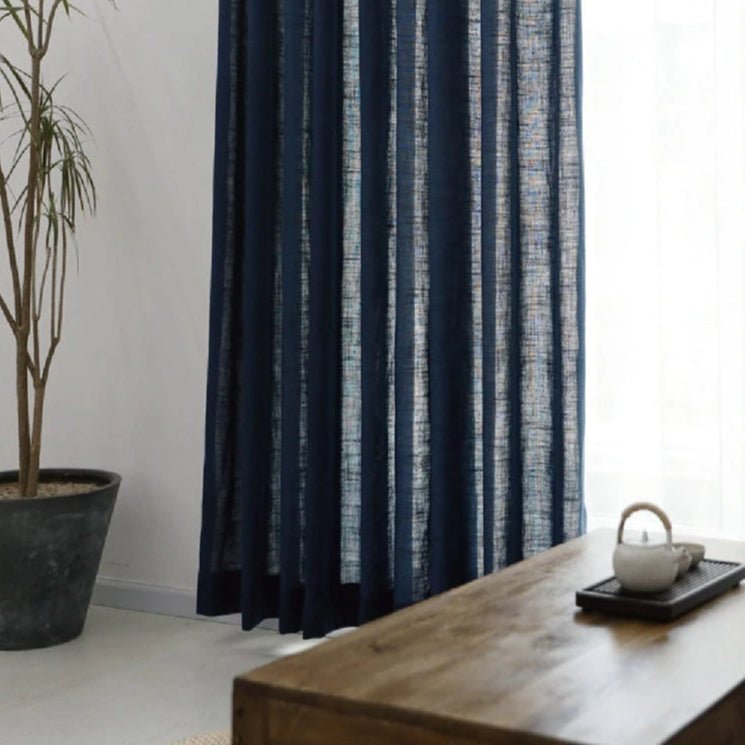 Linen Curtain - Dark Blue Sheer