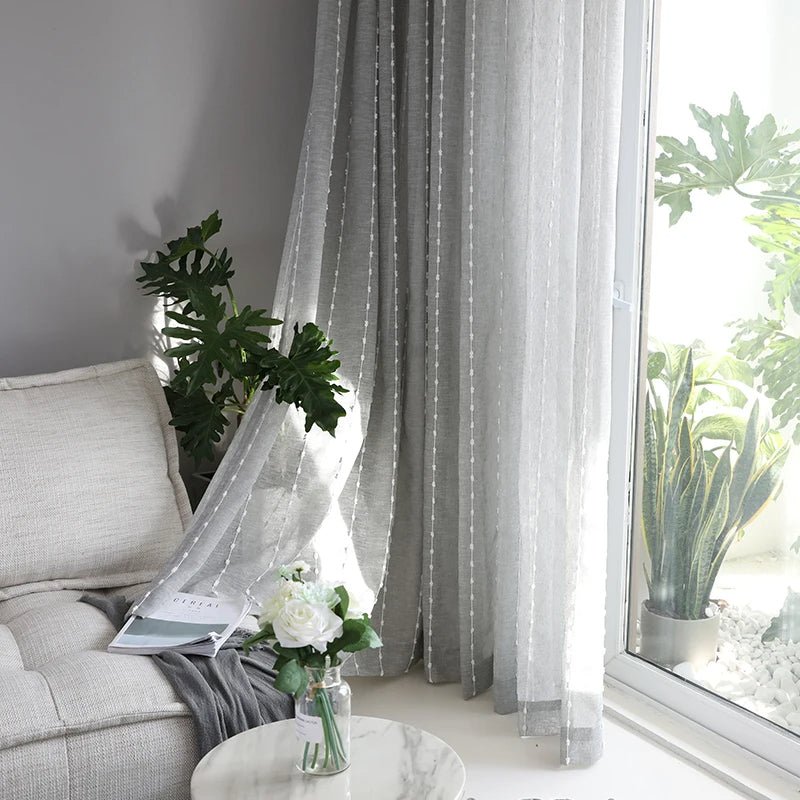 Linen Curtain - Grey Striped